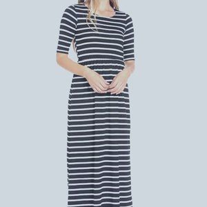 Women's Gray and White Striped Maxi Dress